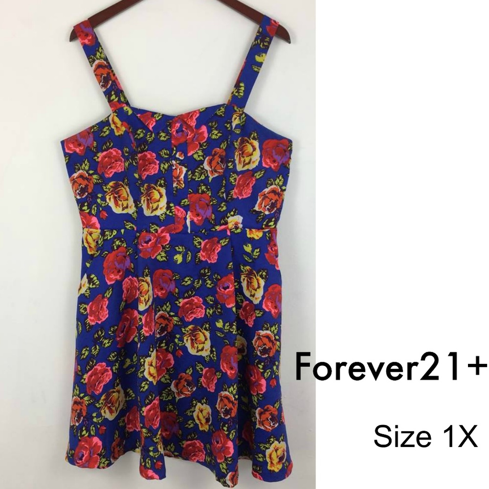 Forever21+ Blue/Pink Floral Summer Dress - size 1X